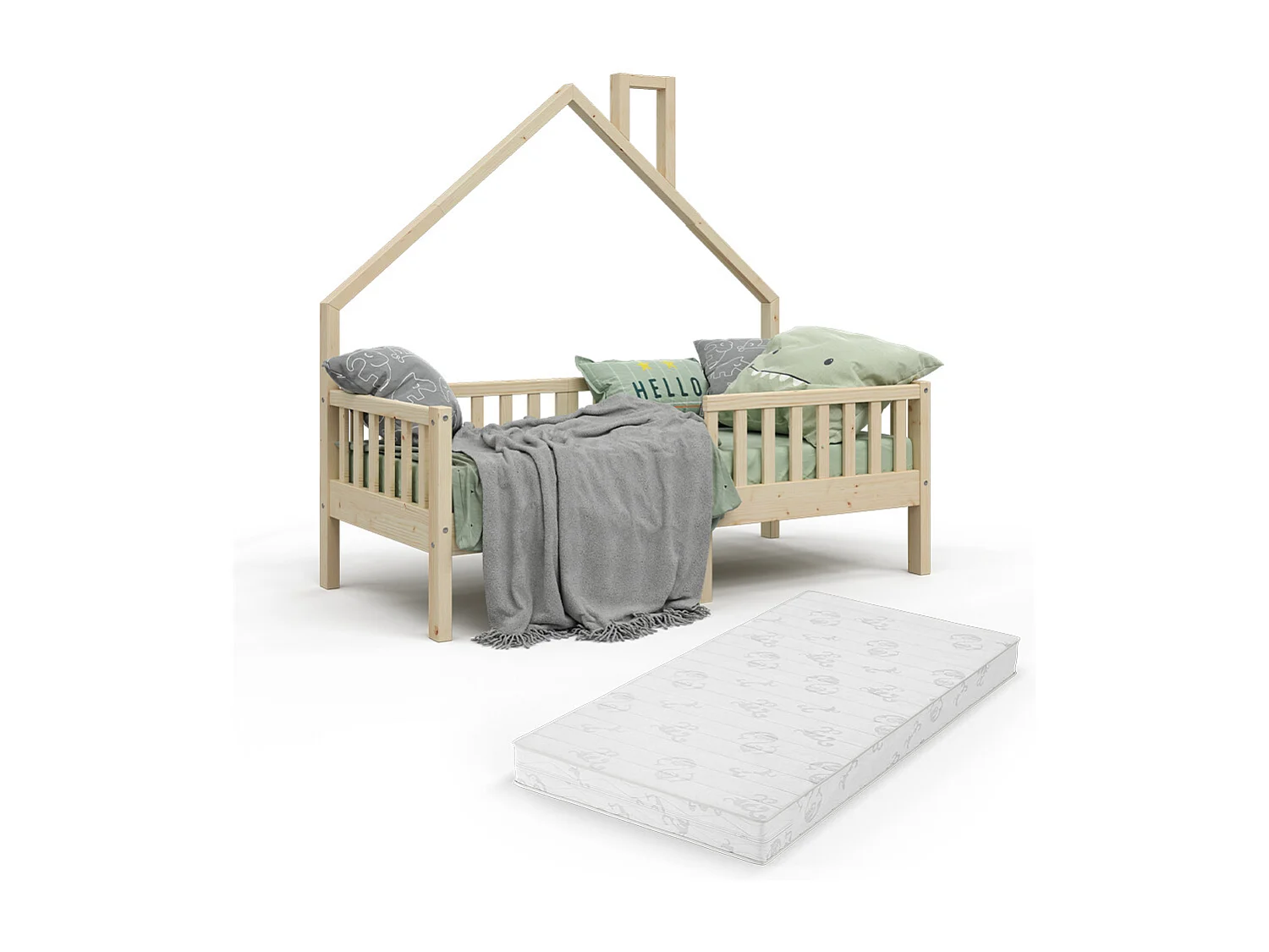 Lit cabane naturel bois 168x83x155 noemi