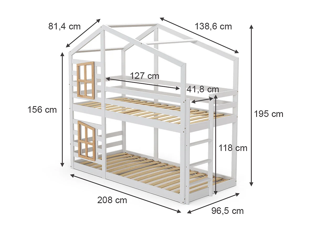 Bunk bed white 208x96.5x195 maja
