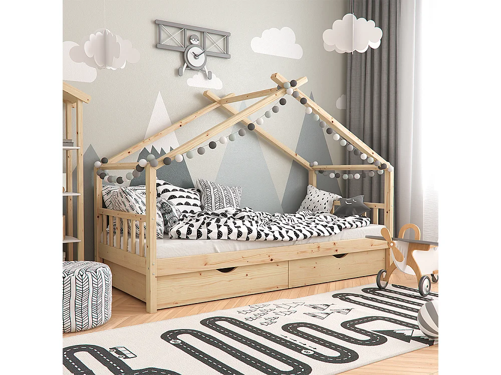 Hausbett naturholz 208x97x148 design