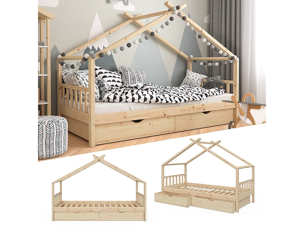 Hausbett naturholz 208x97x148 design