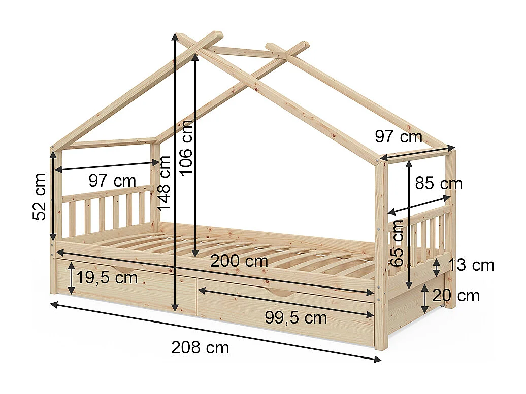 Hausbett naturholz 208x97x148 design