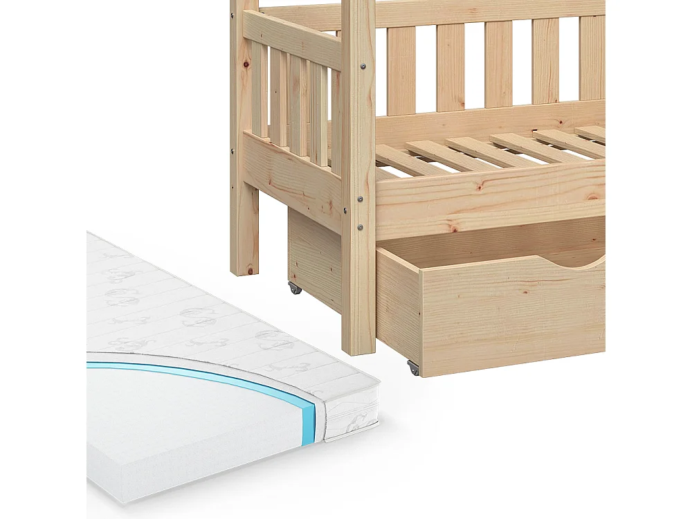 Lit cabane naturel bois 147.6x77x127.9 design