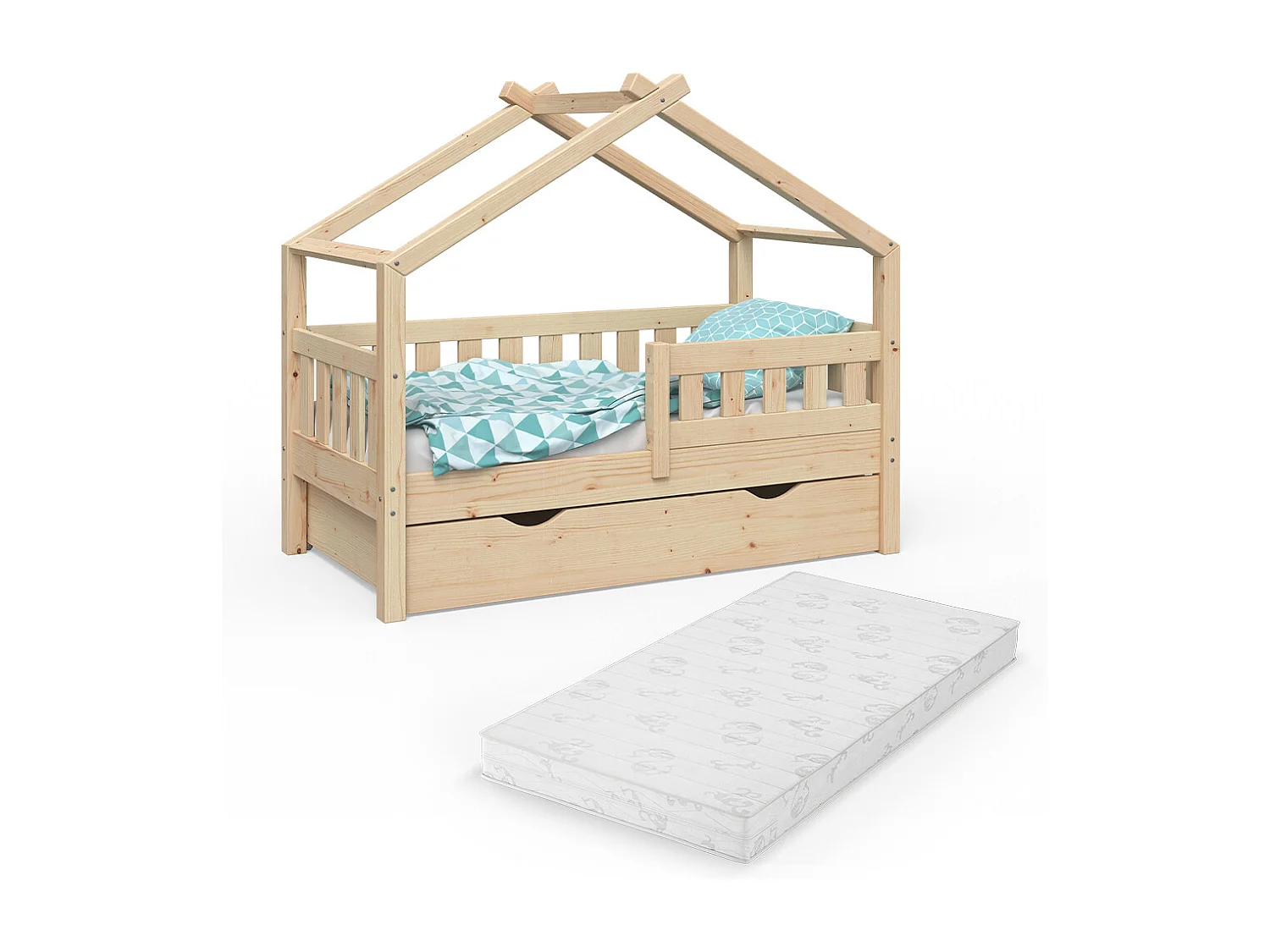 Lit cabane naturel bois 147.6x77x127.9 design