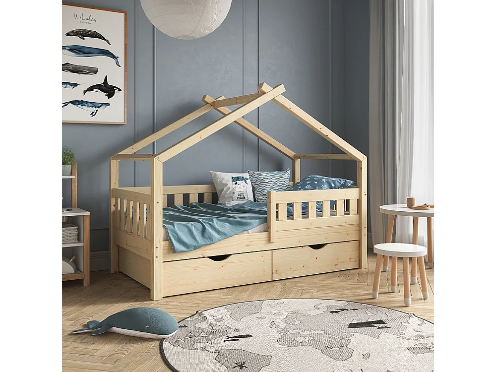 Lit cabane naturel bois 167.6x87.6x133.6 design