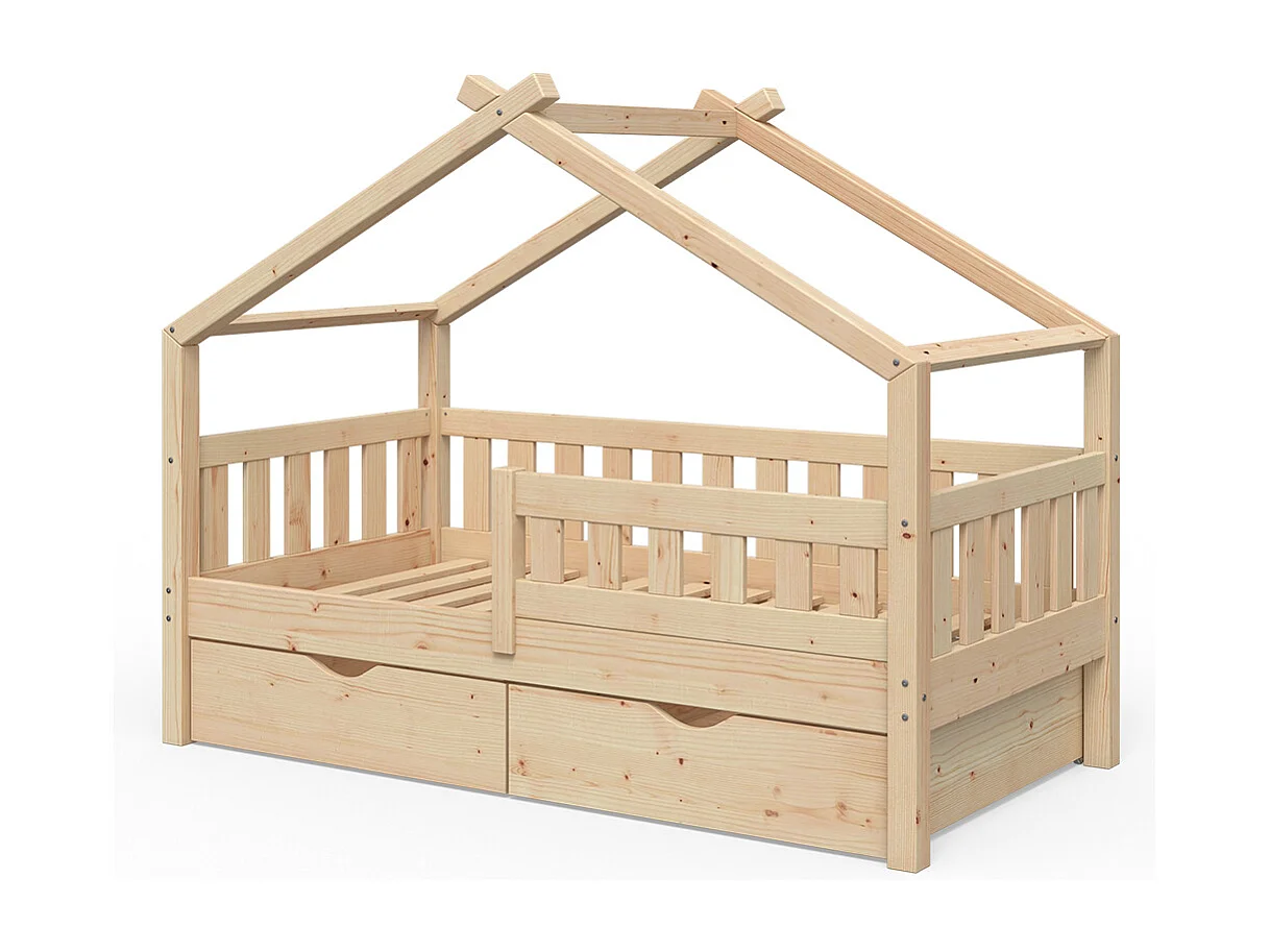 Lit cabane naturel bois 167.6x87.6x133.6 design