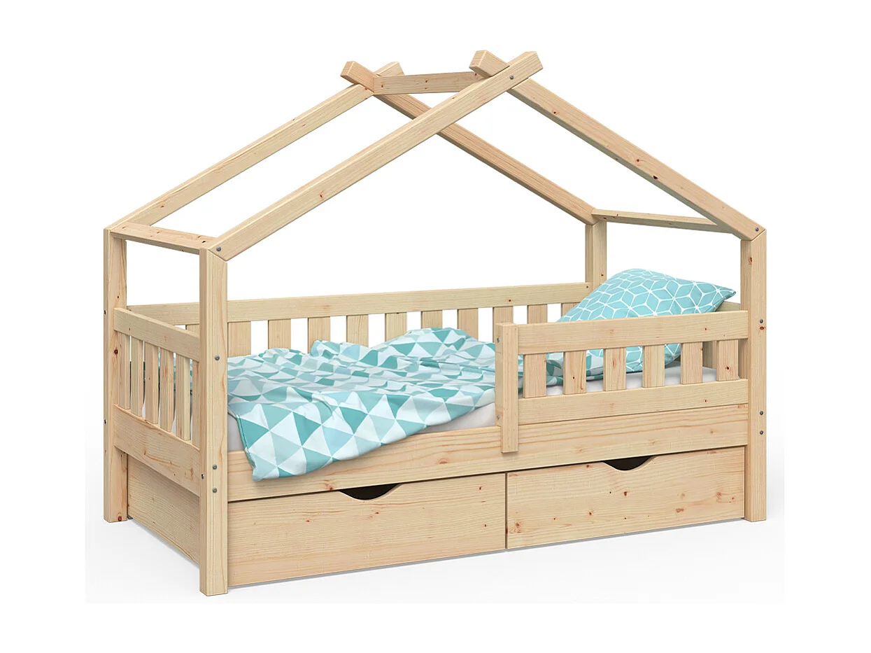 Lit cabane naturel bois 167.6x87.6x133.6 design