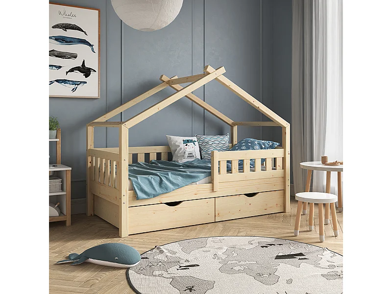 Lit cabane naturel bois 167.6x87.6x133.6 design