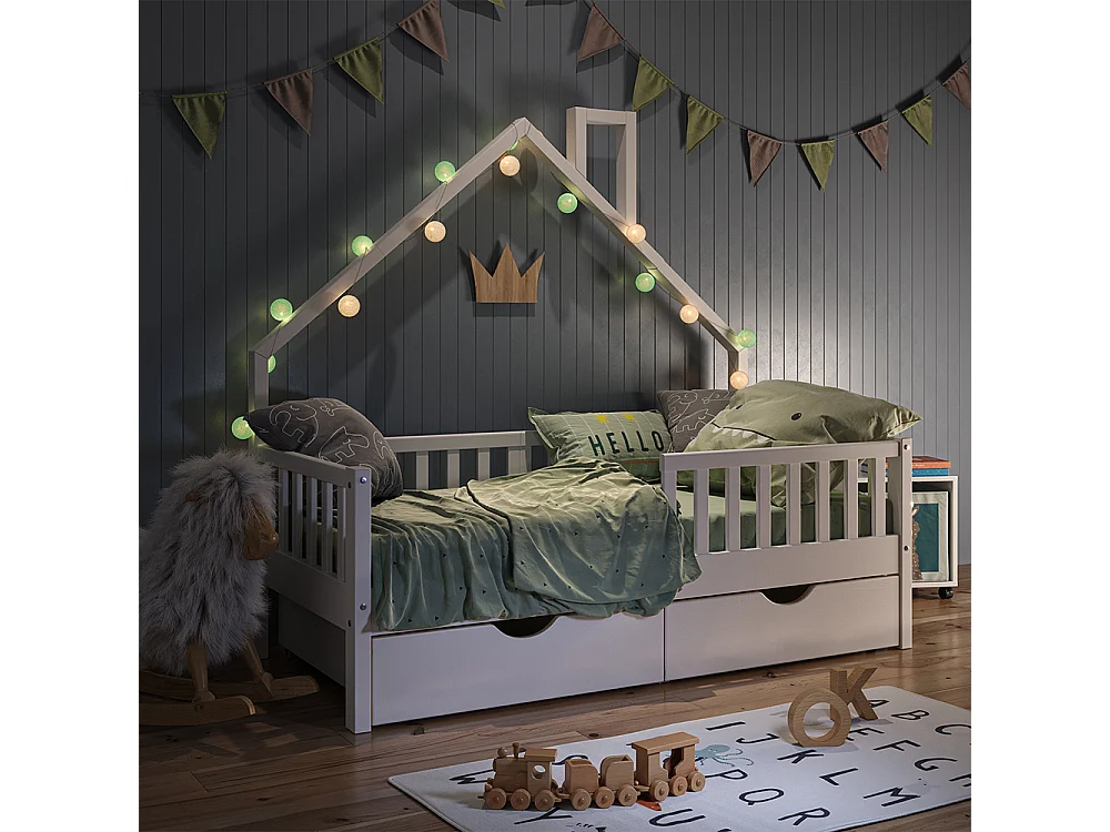 Lit cabane blanc 168x83x155 noemi