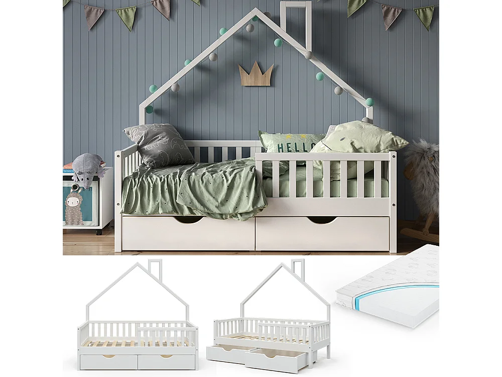 Lit cabane blanc 168x83x155 noemi