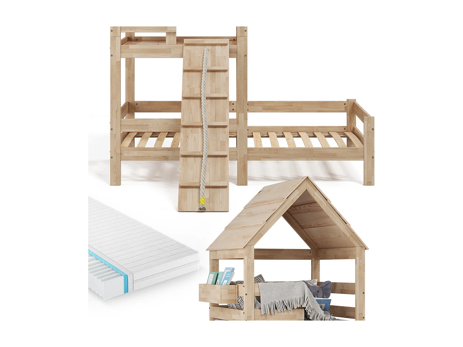Hausbett naturholz 208x108x235 teddy