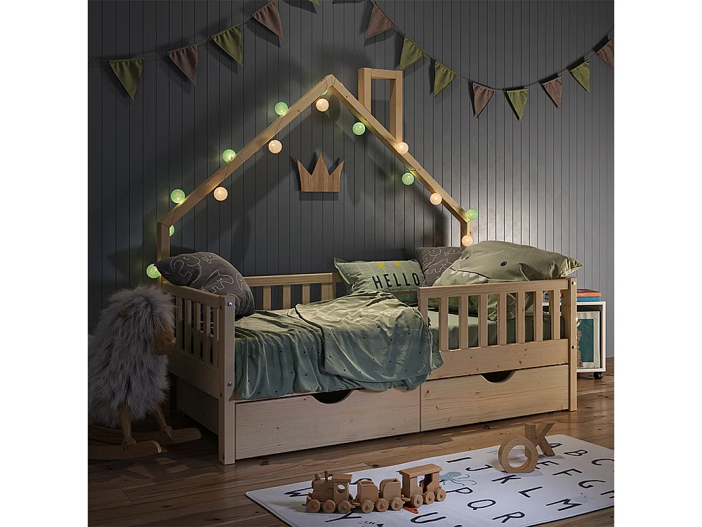 Lit cabane naturel bois 168x83x155 noemi