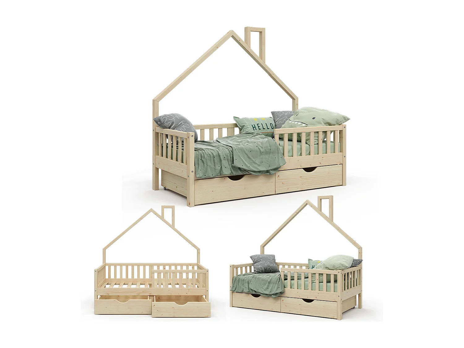 Lit cabane naturel bois 168x83x155 noemi