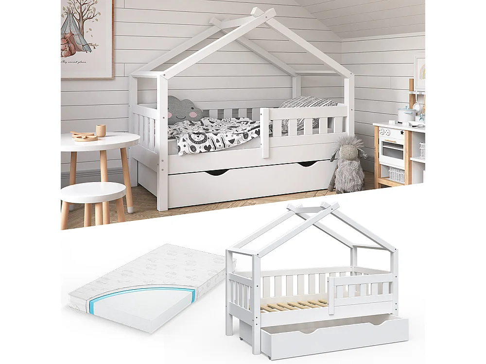 Lit cabane blanc 147.6x77x127.9 design