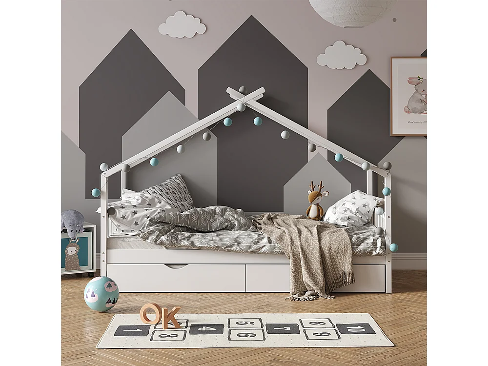 Lit cabane blanc 208x97x148 design