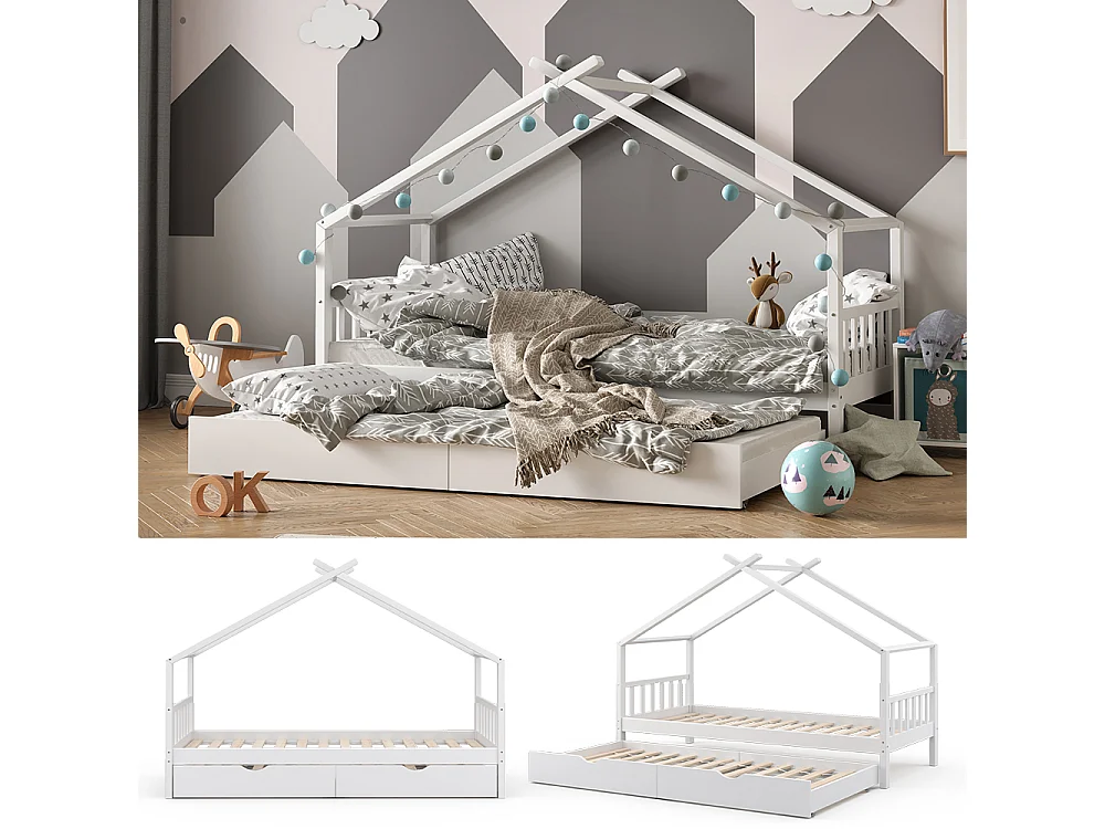 Lit cabane blanc 208x97x148 design