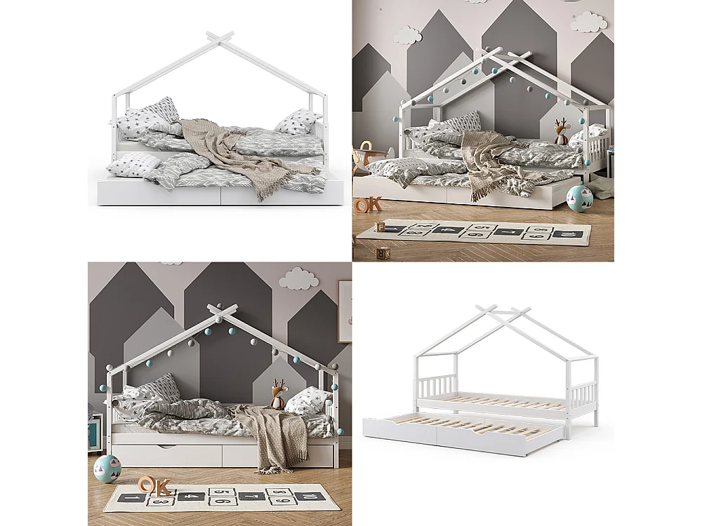 Lit cabane blanc 208x97x148 design