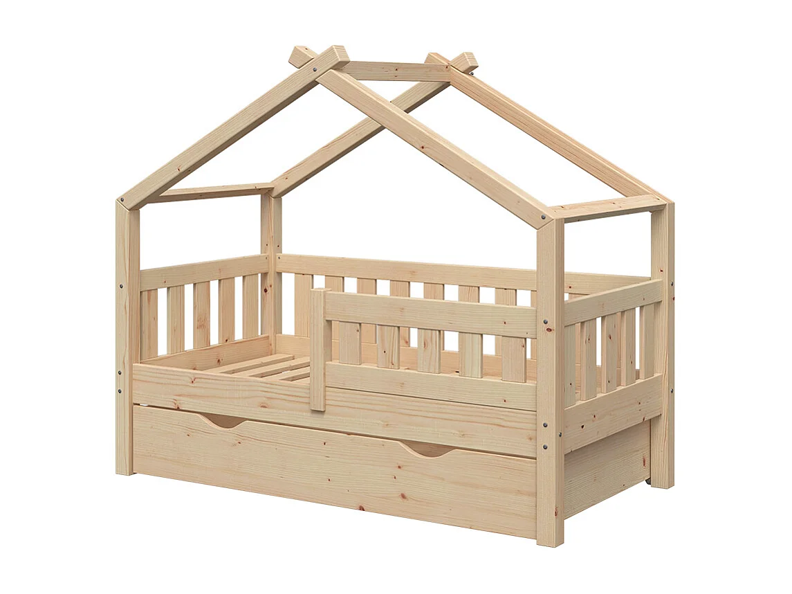 Lit cabane naturel bois 147.6x77x127.9 design