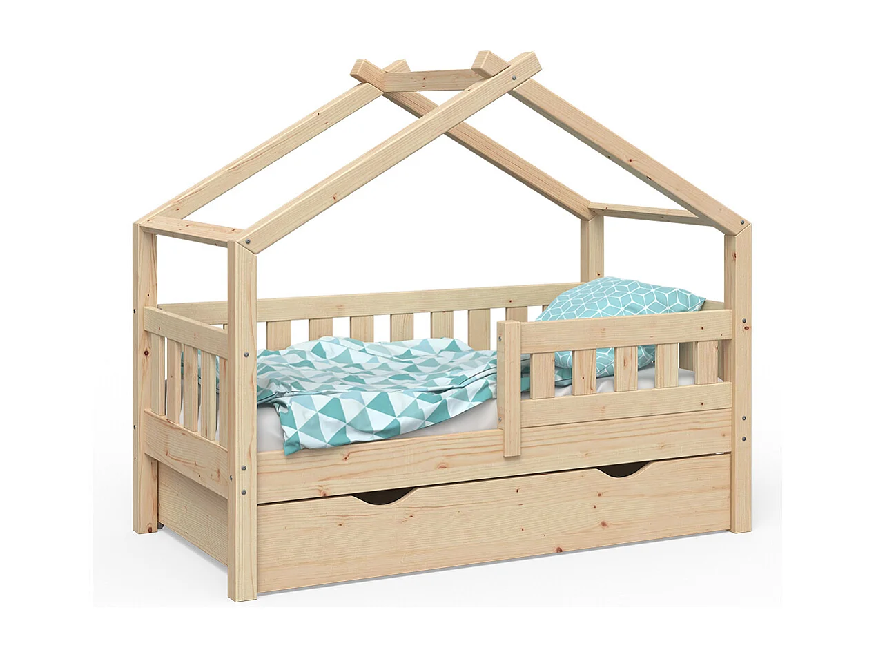 Lit cabane naturel bois 147.6x77x127.9 design