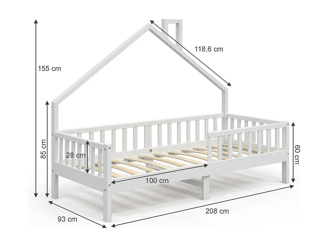 Lit cabane blanc 208x93x155 noemi