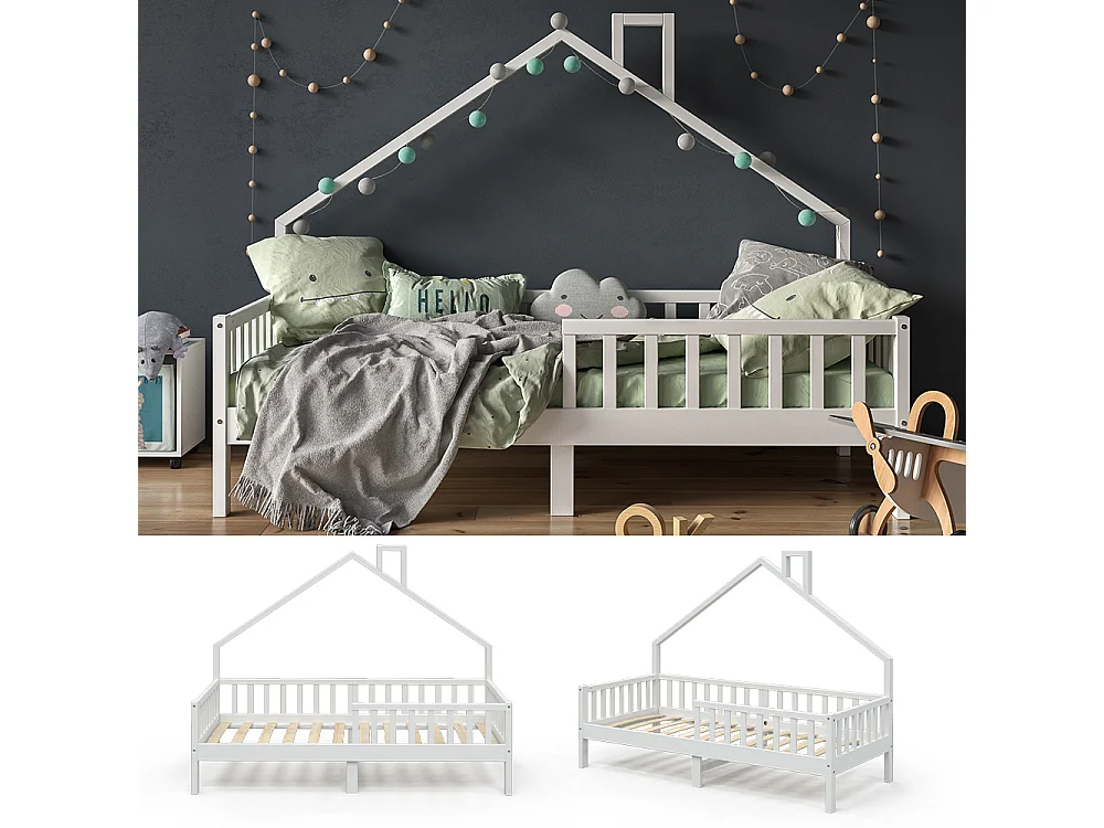 Lit cabane blanc 208x93x155 noemi