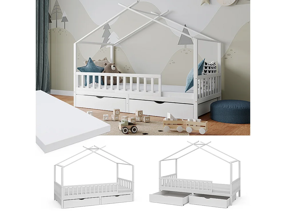 Lit cabane blanc 206x96x155 franka