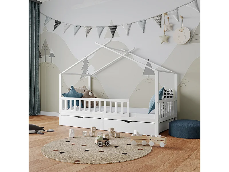 Lit cabane blanc 206x96x155 franka