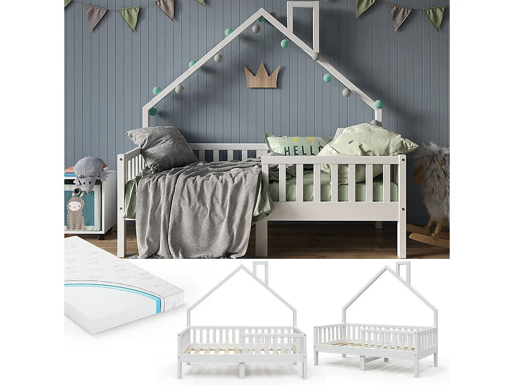 Lit cabane blanc 168x83x155 noemi