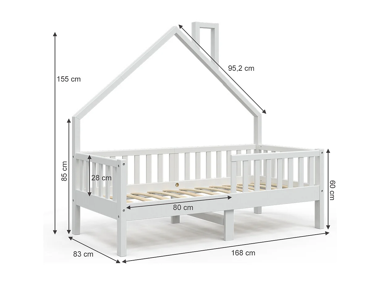 Lit cabane blanc 168x83x155 noemi