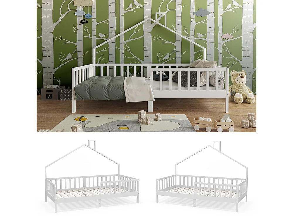 Cama en forma de casa blanco 208x96.5x155 justus