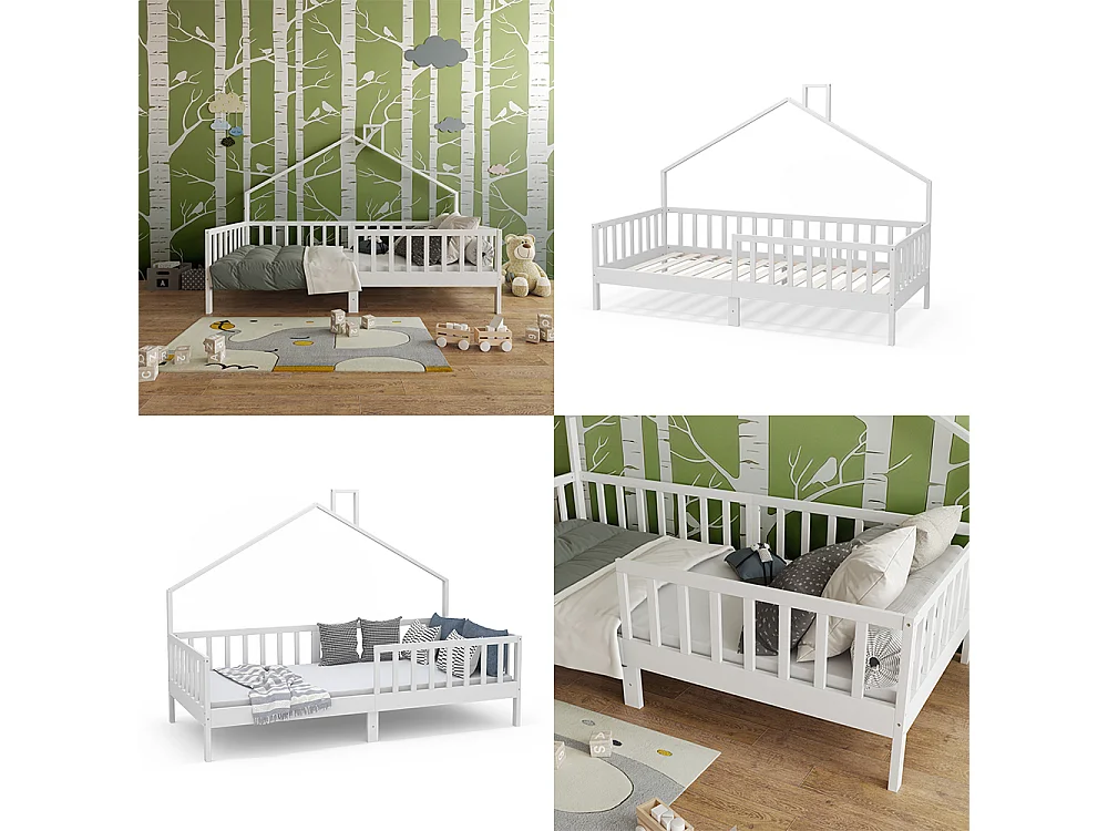 Cama en forma de casa blanco 208x96.5x155 justus