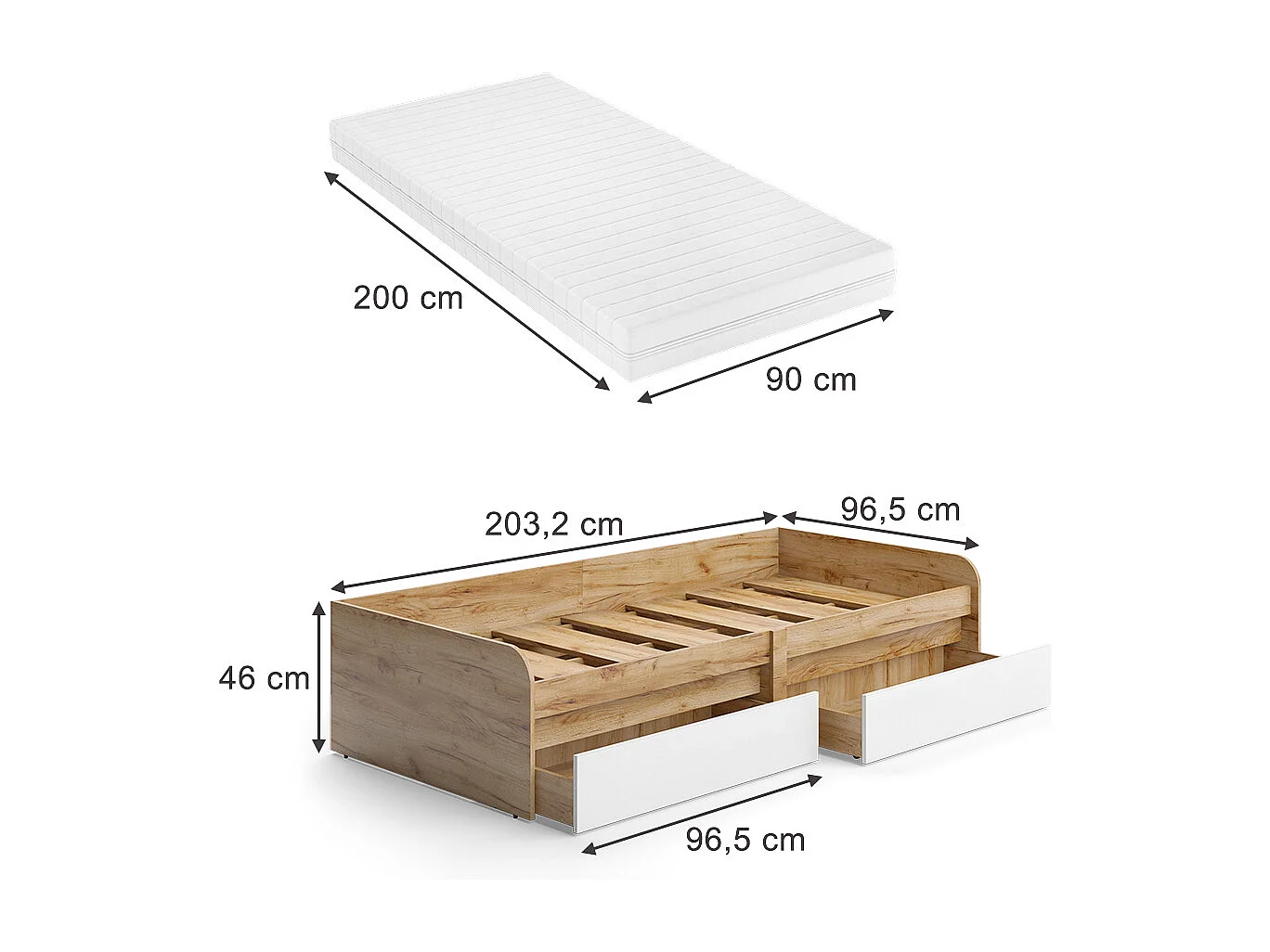 Barnsäng vit/hantverkare 203.2x96.5x46 clario