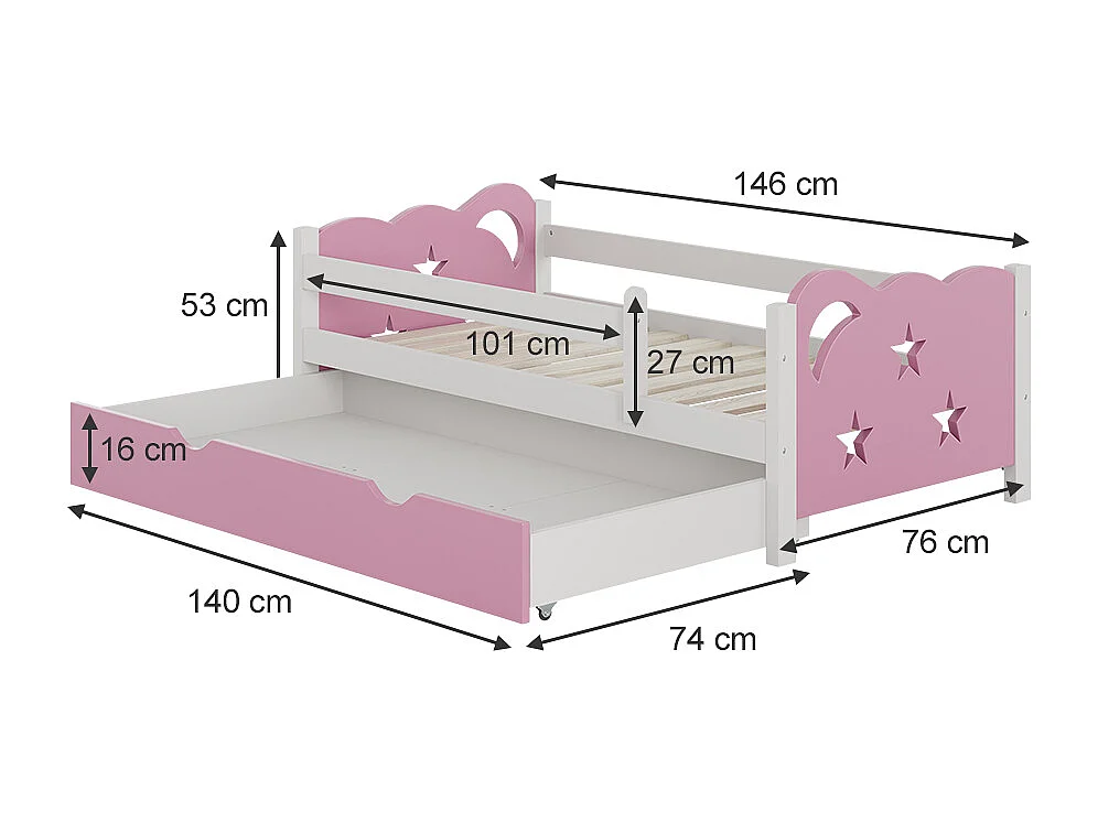 Lit pour enfant rose 146x76x53 jessica
