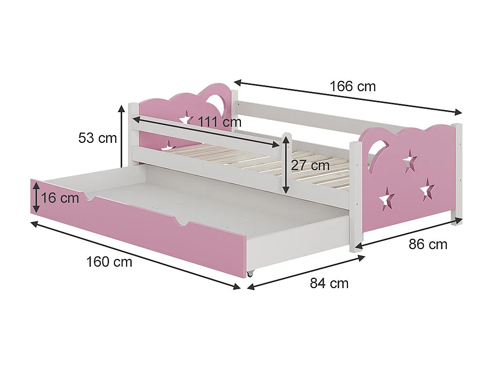 Letto per bambini rosa 166x86x53 jessica