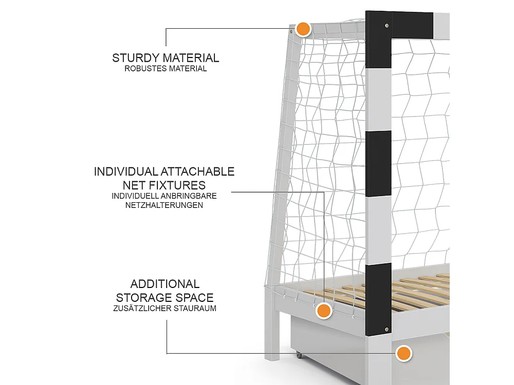 Børneseng hvid 178x88x142.5 football goal
