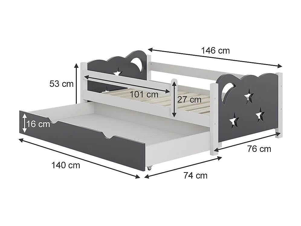 Kids bed grey 146x76x53 jessica
