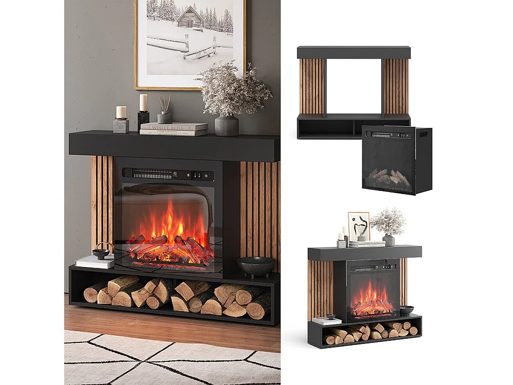 Elektrische haard zwart 100x25x80 lynea