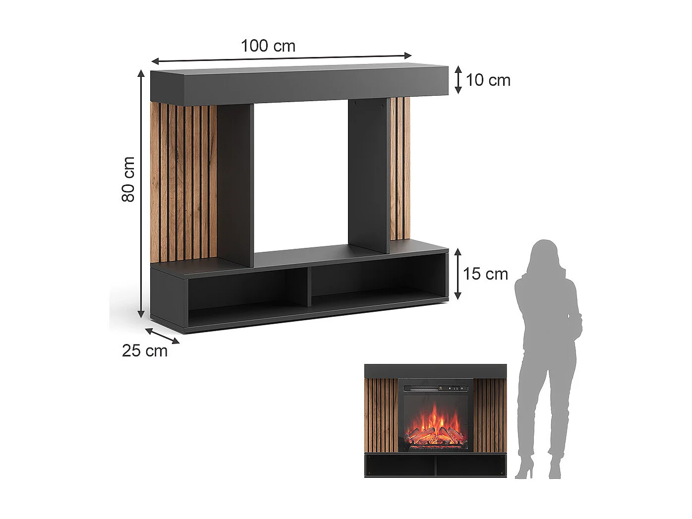 Elektrische haard zwart 100x25x80 lynea