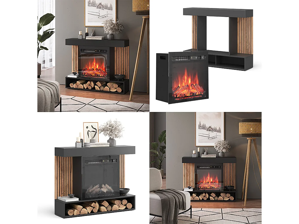 Elektrische haard zwart 100x25x80 lynea