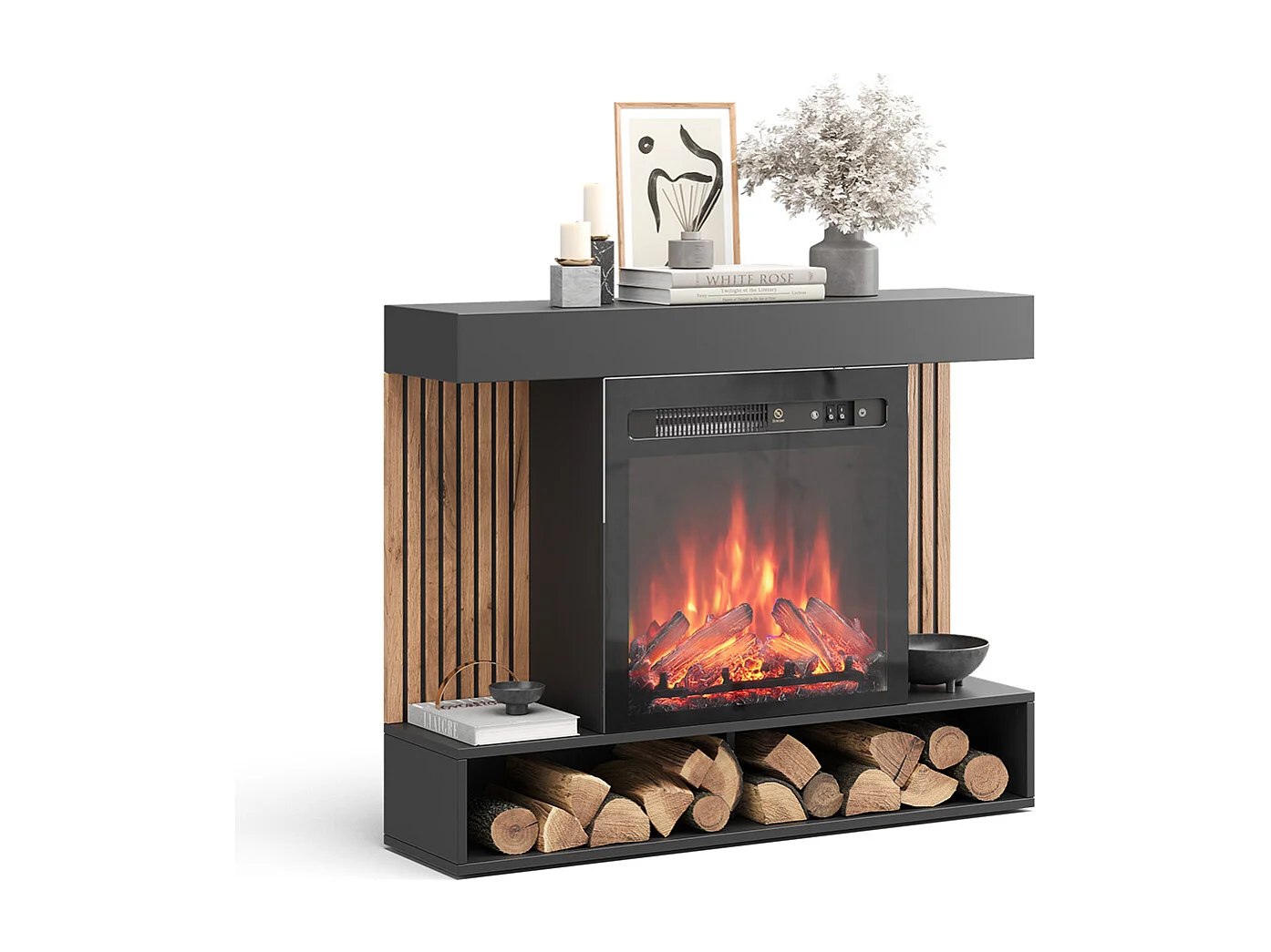 cheminée électrique noir 100x25x80 lynea