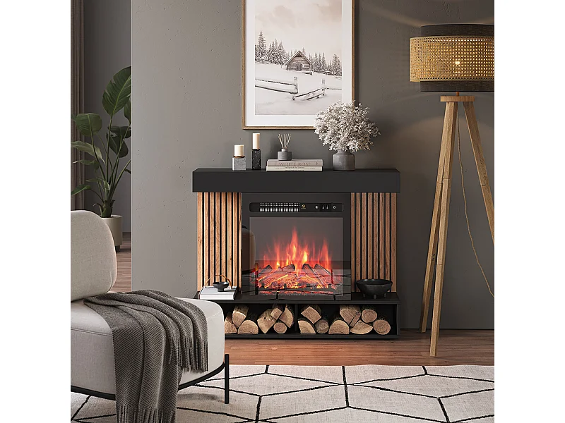 cheminée électrique noir 100x25x80 lynea