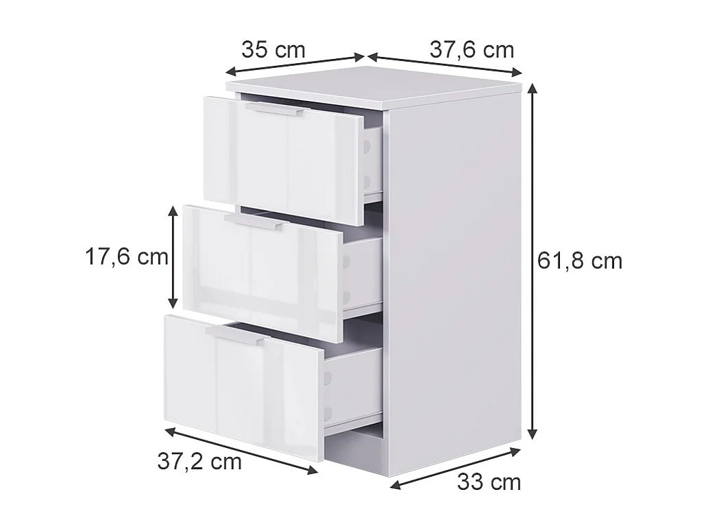 Sengebord hvid højglans 37.6x35x61.8 fino
