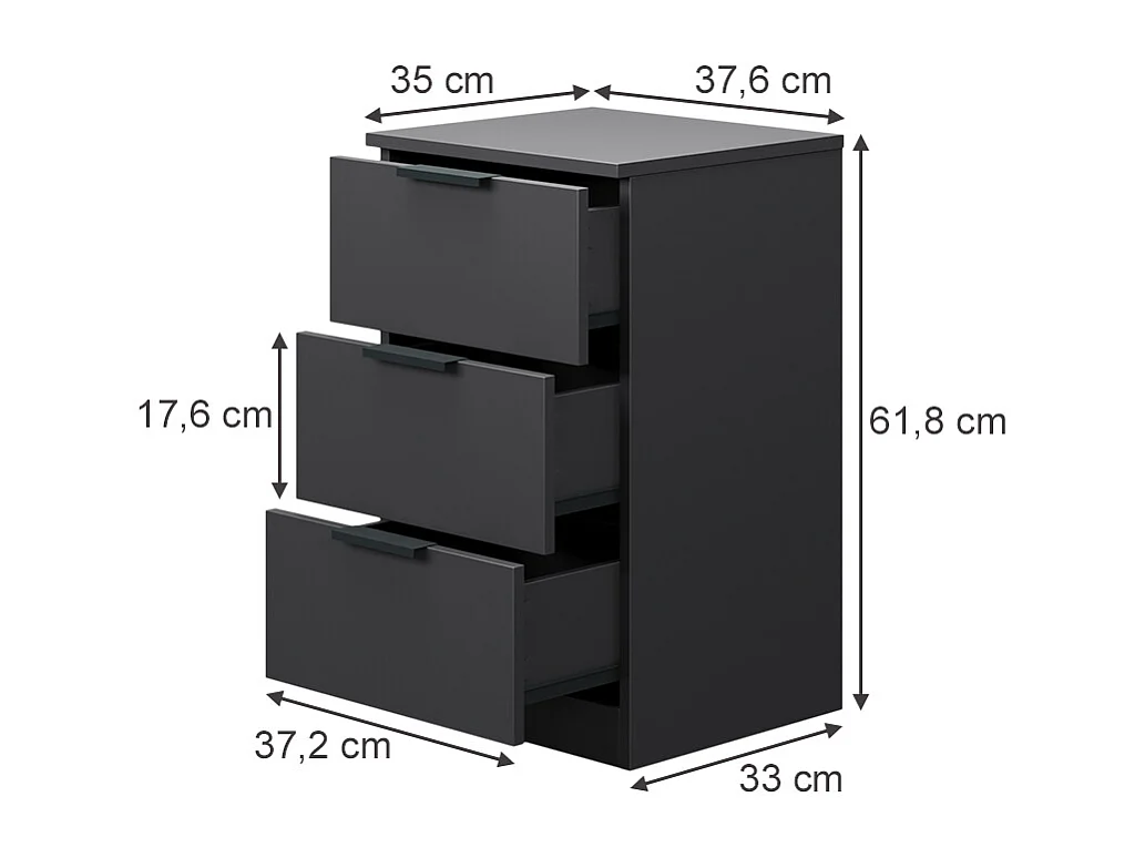 Sengebord sort 37.6x35x61.8 fino