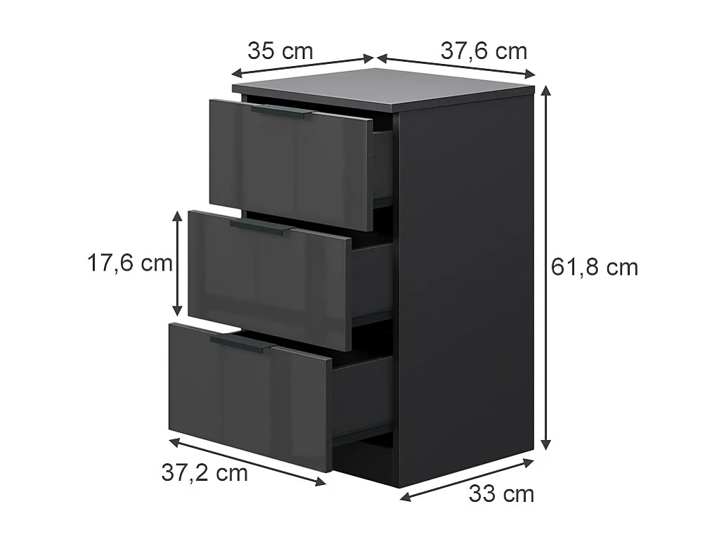 Sengebord sort højglans 37.6x35x61.8 fino