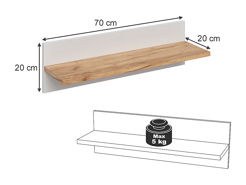 Wandregal Kinderzimmer weiß/artisan 70x20x20 malia