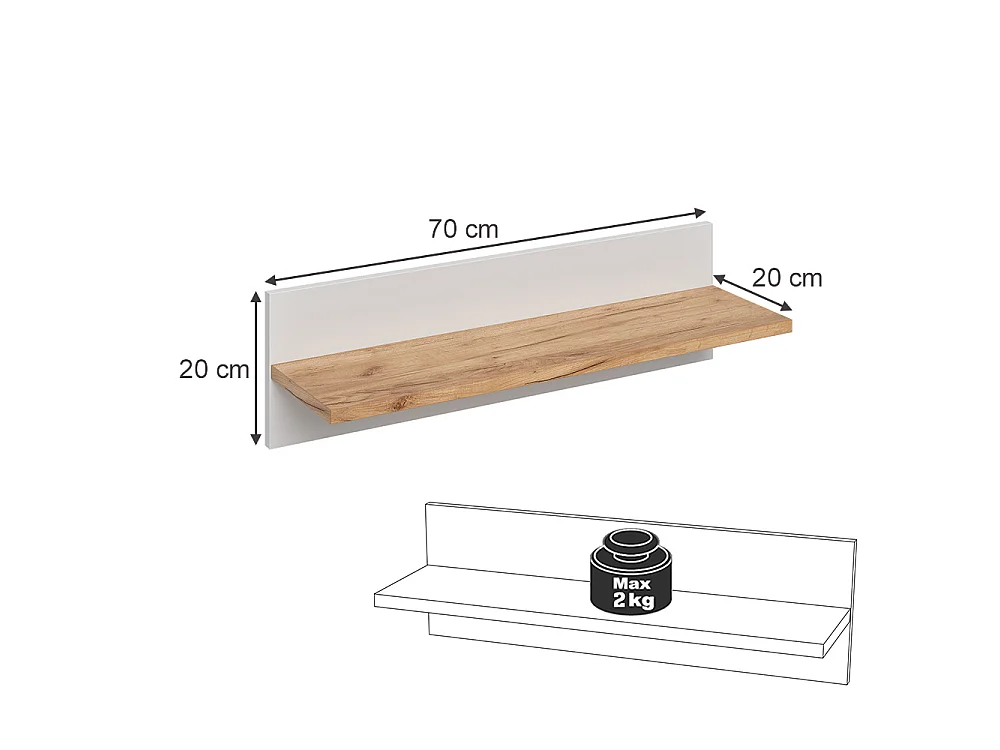 Vægreol børneværelse hvid/artisan 70x20x20 malia