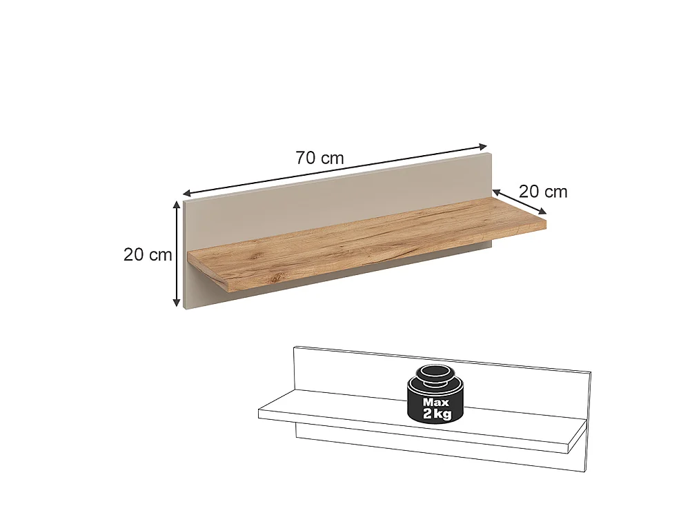 Półka ścienna pokój dziecięcy kaszmir/rękodzieło 70x20x20 malia