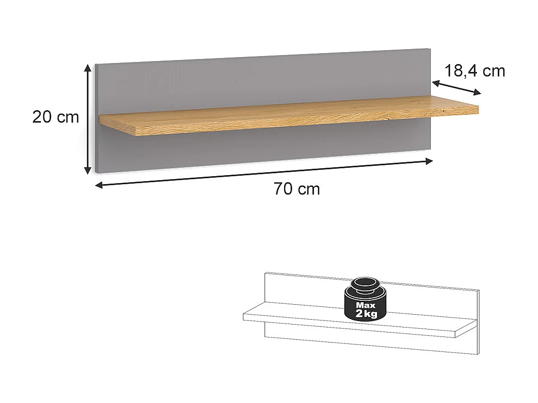 Wandregal grau 70x18.4x20 malia