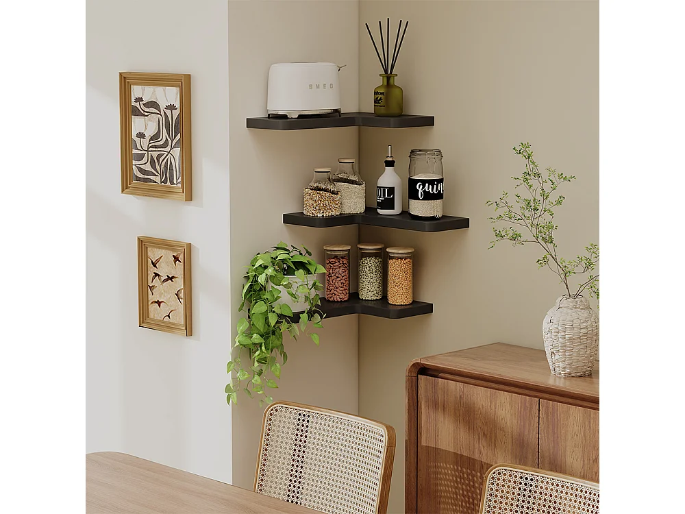Corner shelf black 40.5x28.5x2.5 curva
