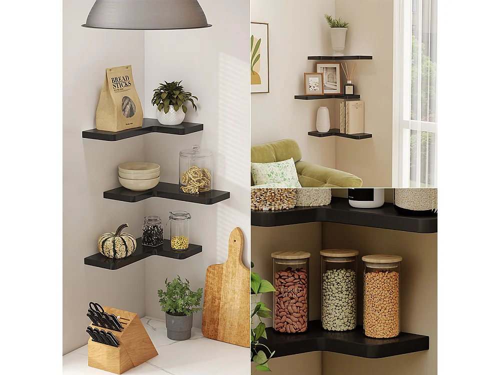 Corner shelf black 40.5x28.5x2.5 curva