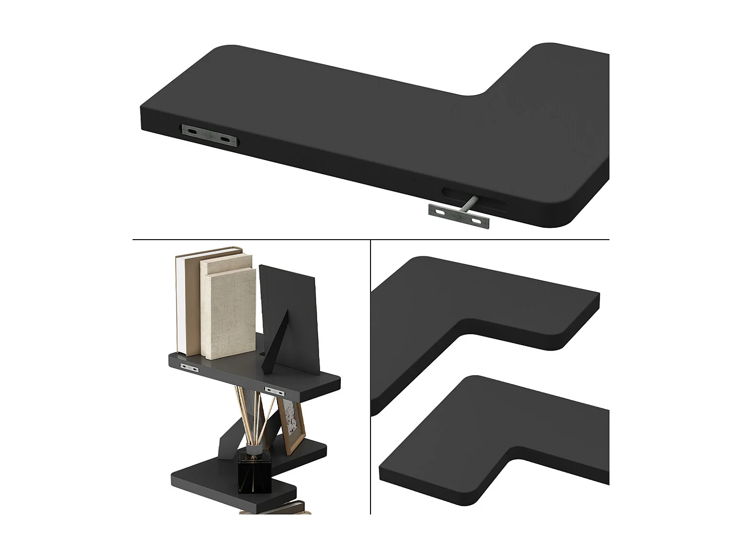 Corner shelf black 40.5x28.5x2.5 curva
